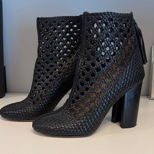 Tory Burch 8.5 Elegant Black Woven Ankle Boots